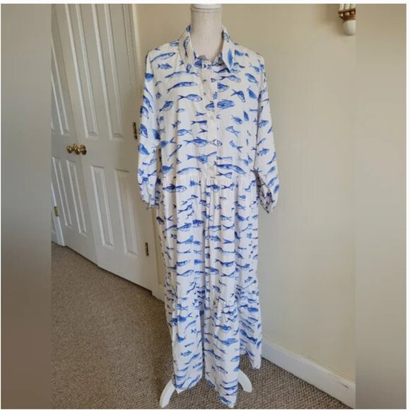 Anthropologie Maeve Bettina Shirt Dress Cotton Fish print midi size 1X. - Picture 3 of 6